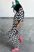 Black Checkered Print Half Sleeve Tunic Top and Flared Pants Set